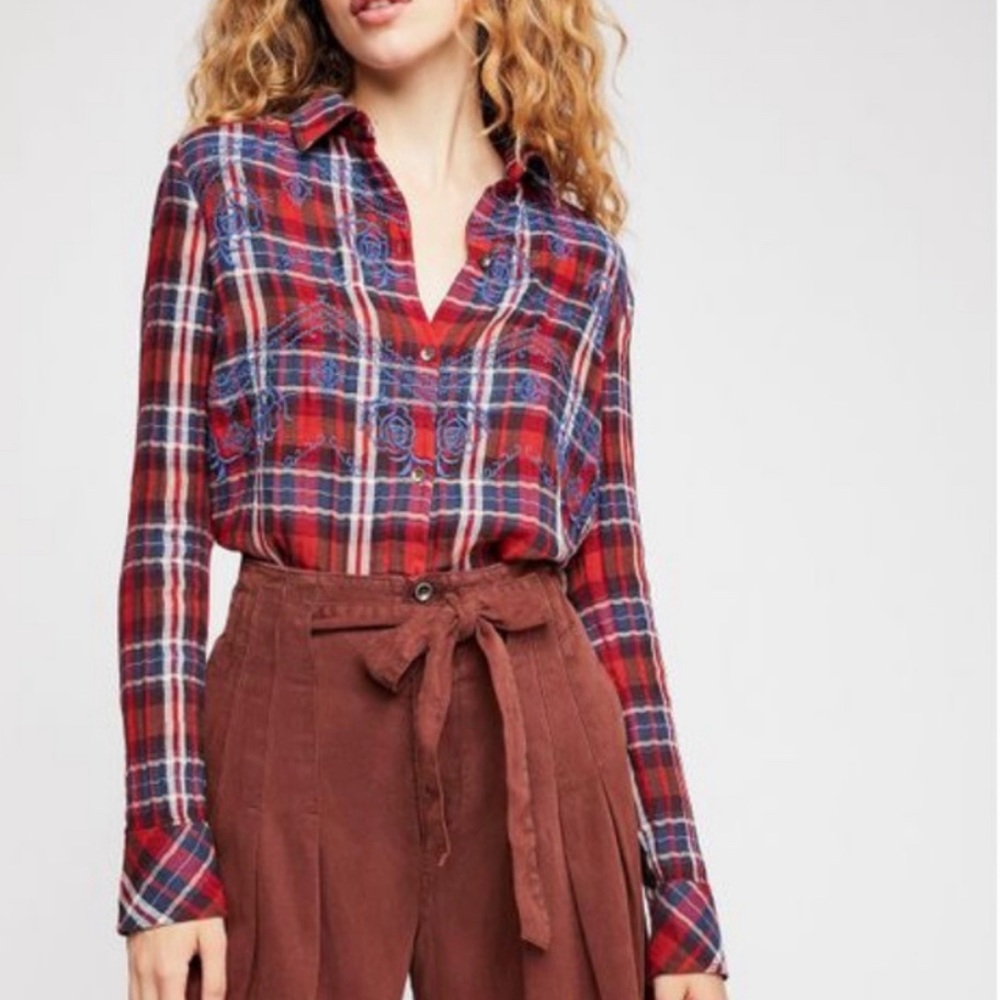 Free People Magical Plaid Buttondown Top